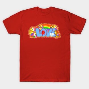 Rainbow Hippie Love Typography T-Shirt